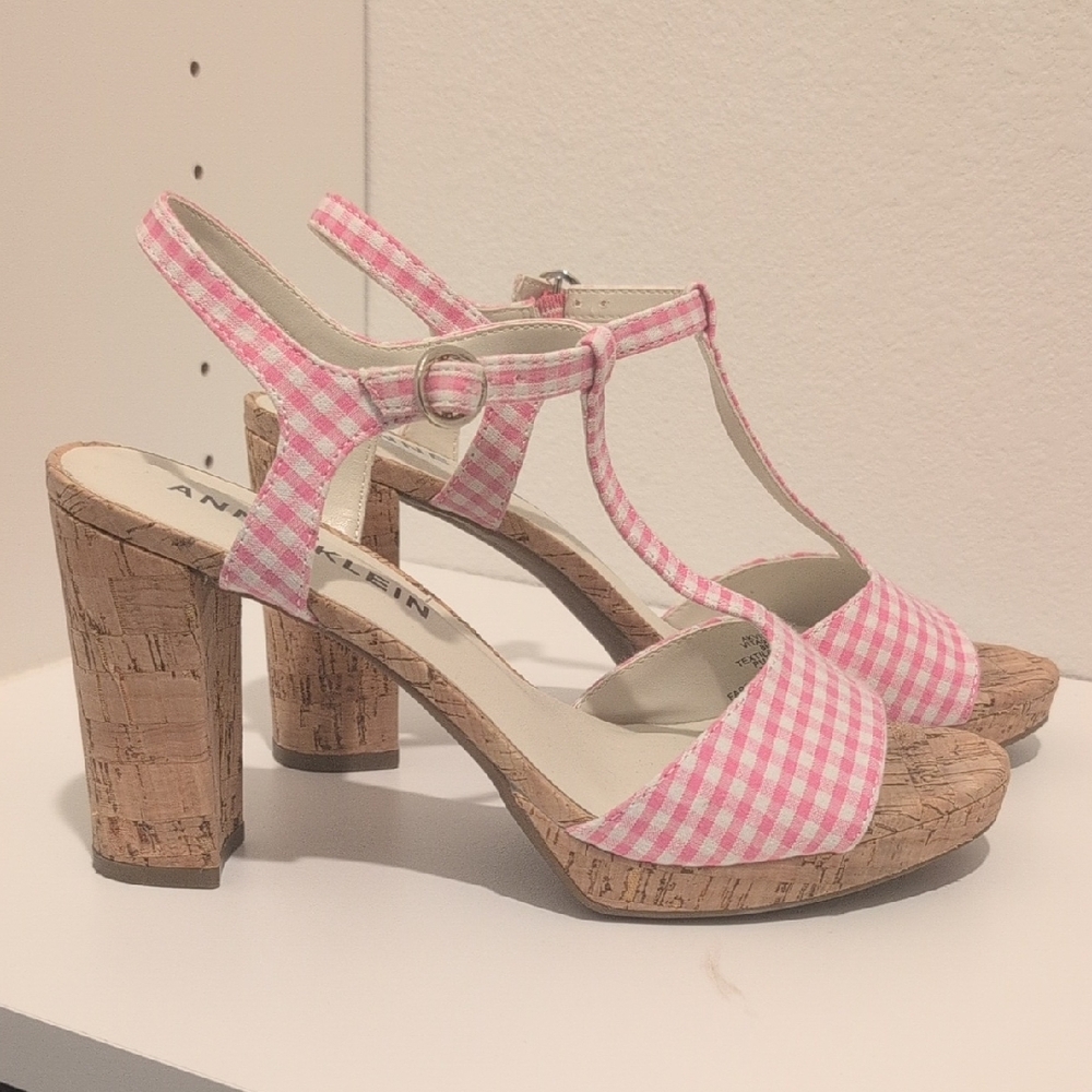 Anne Klein Pink Gingham Heeled Sandals